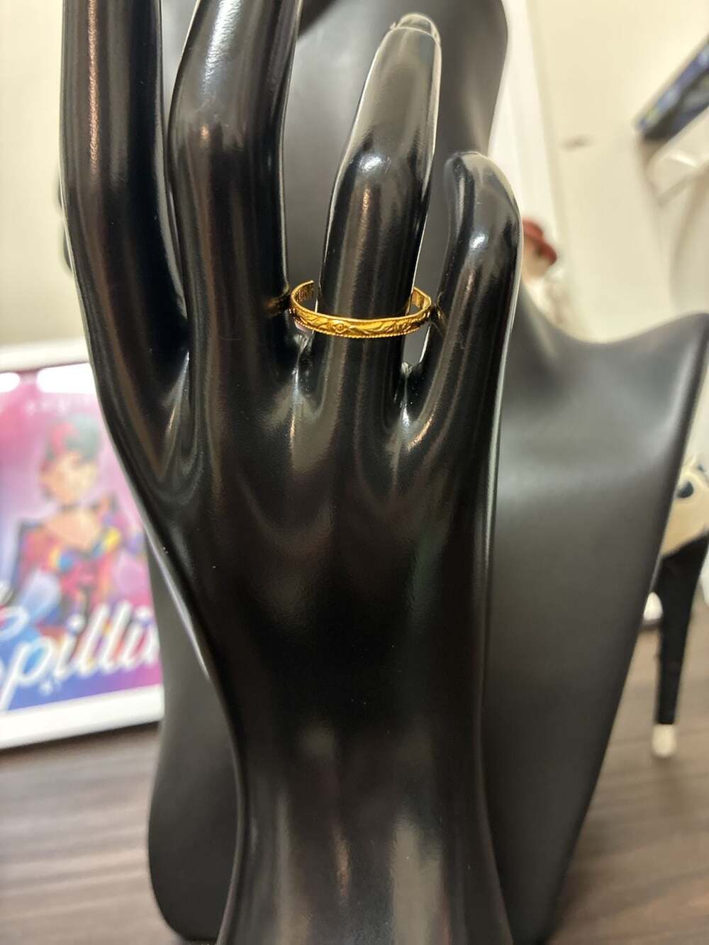 Vintage 1930s Art Deco Floral Engraved Band Ring Gold Electroplated HTP